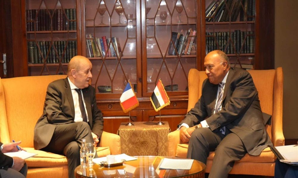 وزير الخارجية المصري سامح شكري والمبعوث الفرنسي جان إيڤ لودريان